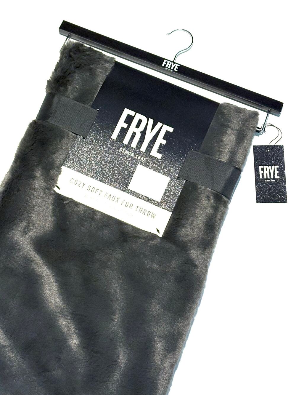 FRYE Faux Fur Throw Blanket 50 x 70" NWT Reversible Dark Grey Gray Charcoal
